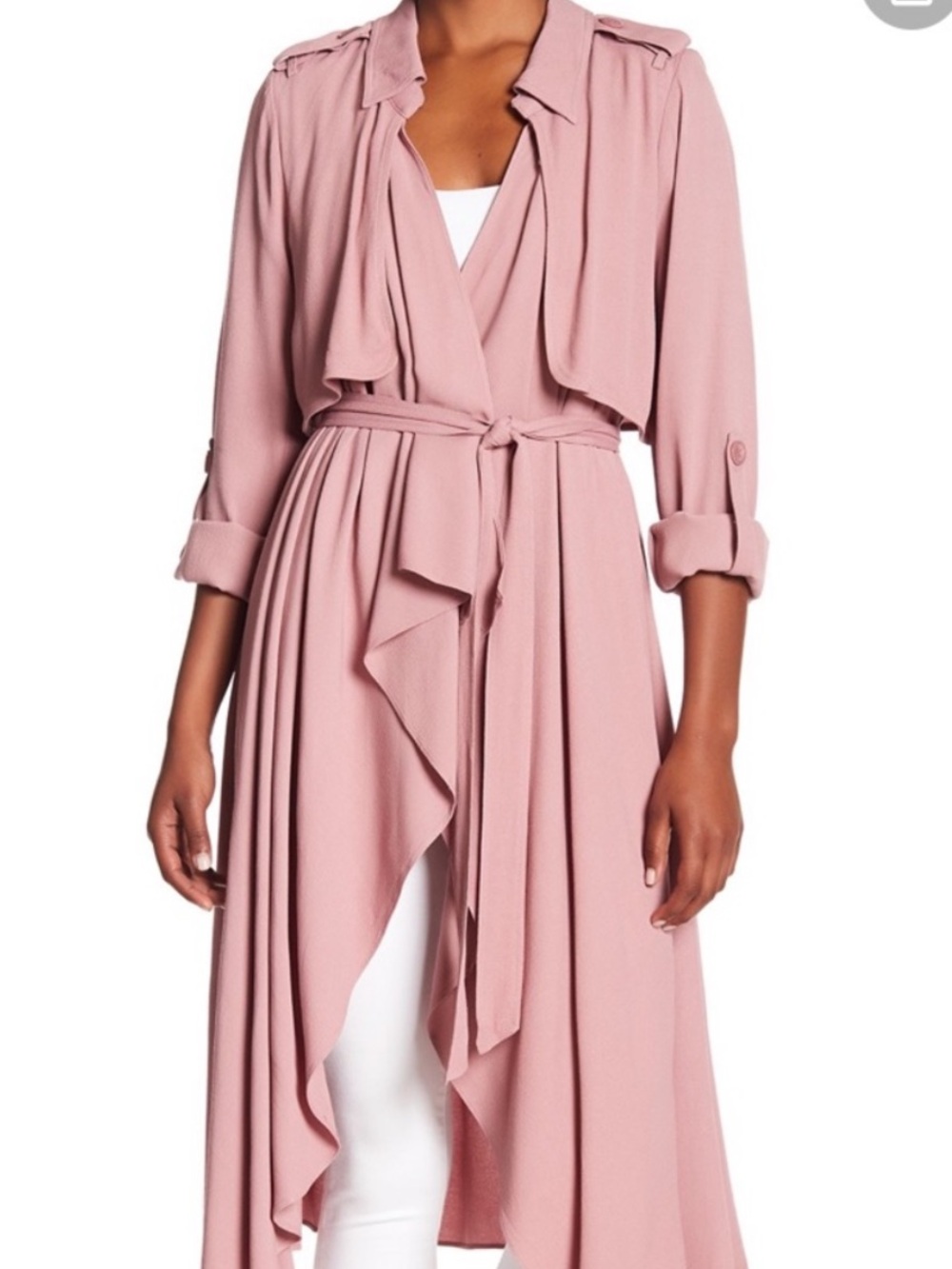 Line & Dot Dusty Rose Oversized Long Line Open Trench Coat Duster